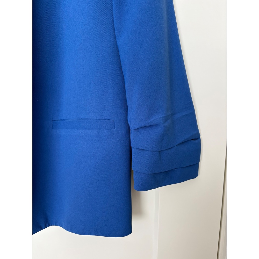 Skies Are Blue Ditsy Floral Lining Royal Blue Open Front Blazer Ruched Sleeve M - Picture 6 of 9